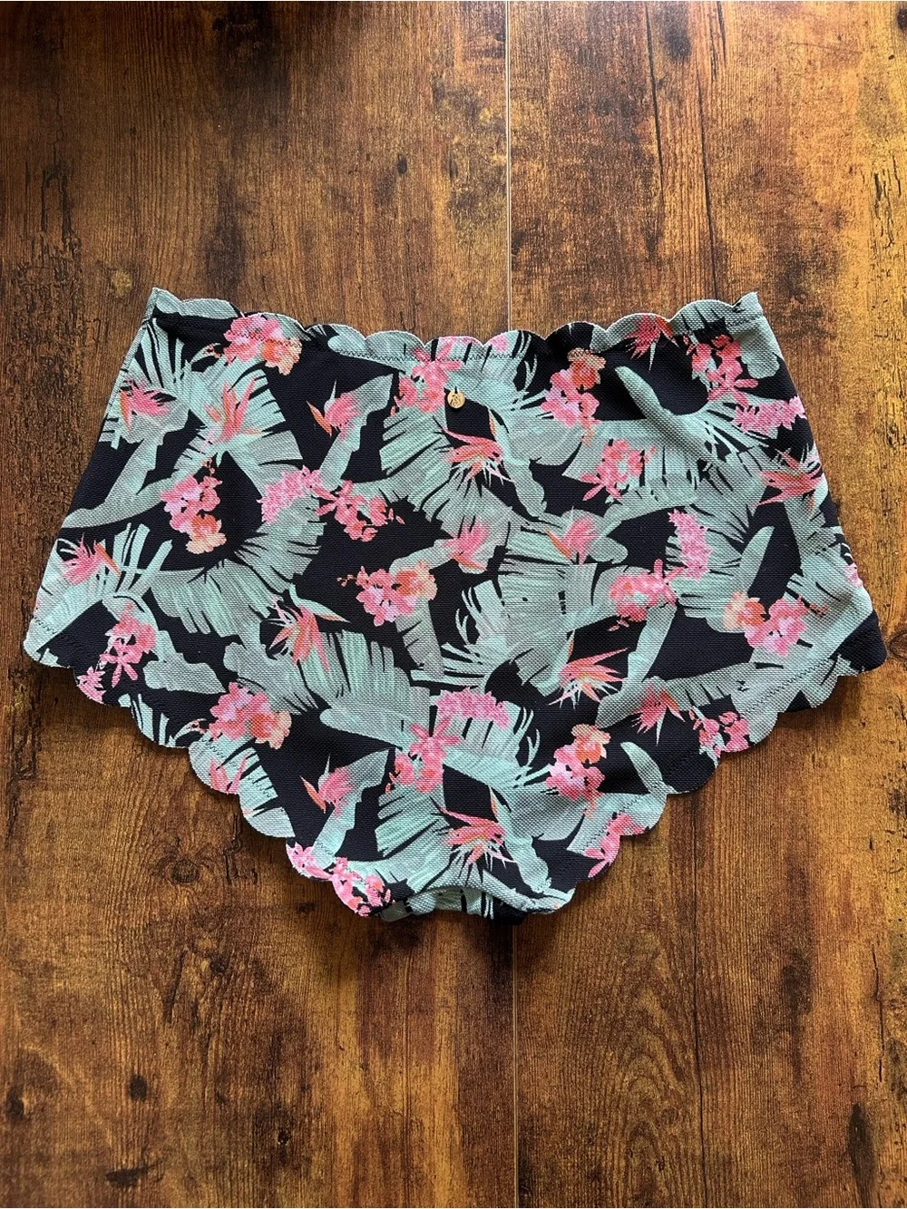 Victoria's Secret Black Floral Scalloped High Waist Boy Short Swim Bottoms